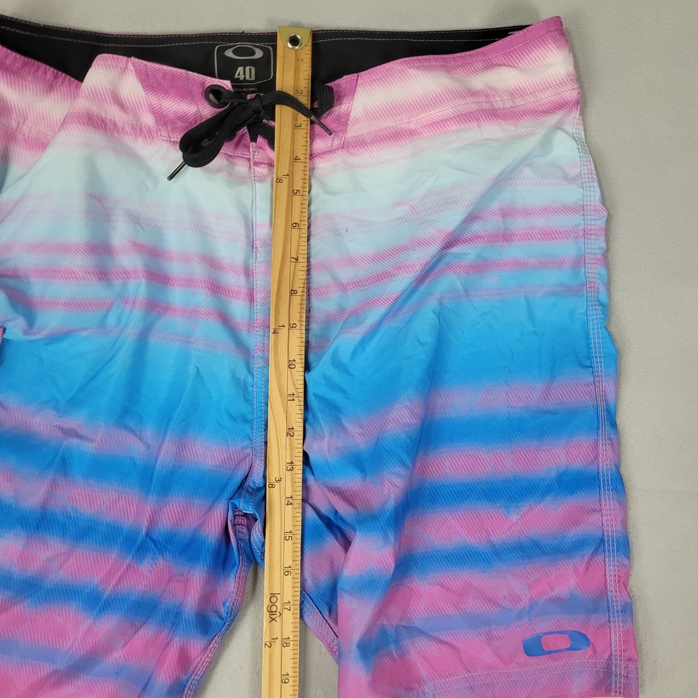 Oakley Board Shorts Swim Trunks Men's 40 Pink Blue Tie Dye 9" Inseam Drawstring - Picture 6 of 11
